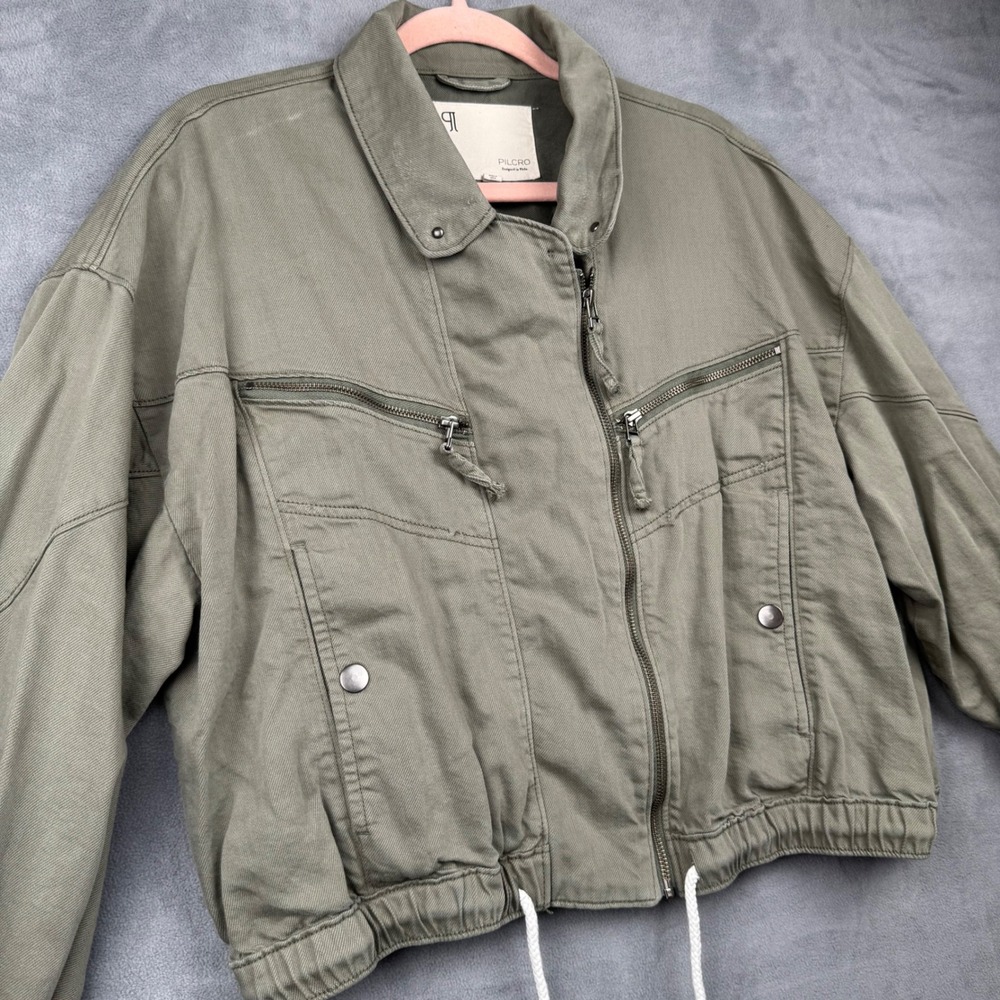 PILCRO Olive Green Utility Crop‎ Jacket Zip Front Drawstring Waist XL - Picture 2 of 8